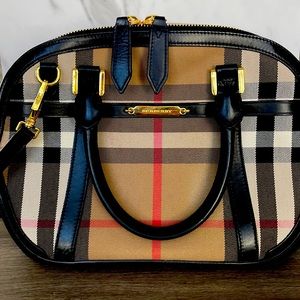 Authentic Burberry leather trimmed exploded checked handbag